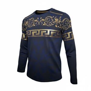 Elegant Navy and Gold Long Sleeve Shirt